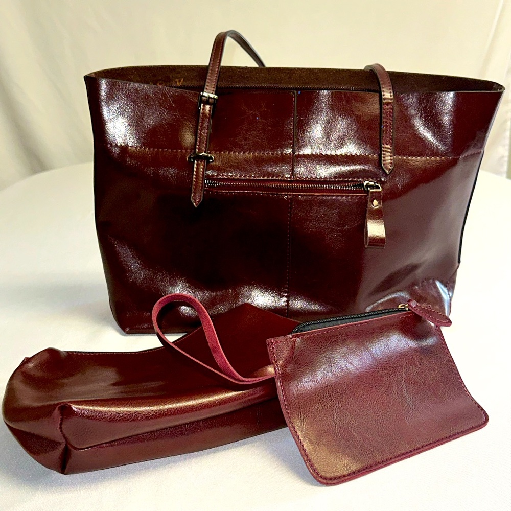Covelin • 3 Piece Set • Authentic Leather Purse Tote Pouch • Large & Beautiful